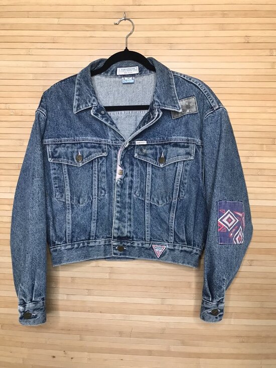 Guess Jackets & Blazers - Vintage 80s Patchwork Denim Guess Jeans Jacket Size Medium M